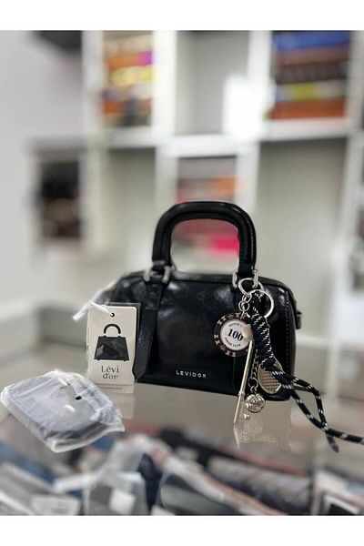 Levidor Black Patent Leather Handbag with Keychain Detail