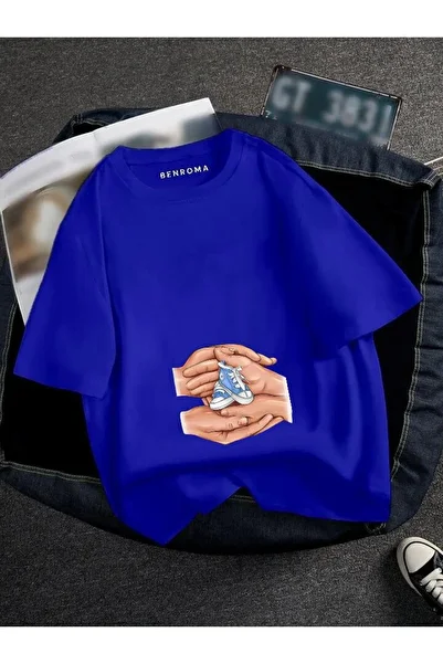 BENROMA Pregnant Hand Blue Shoes Printed T-Shirt