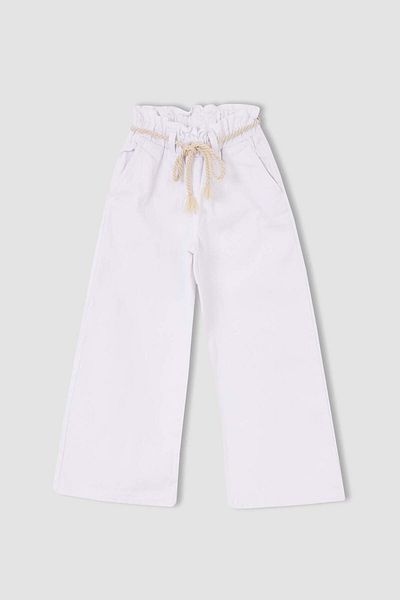 DeFacto Pantaloni de blugi albi pentru fete, cu șnur de paie, T3215A621SP