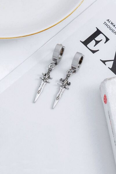 Chavin Gray Steel Sword Dangle Earrings for Women Men Ei33By
