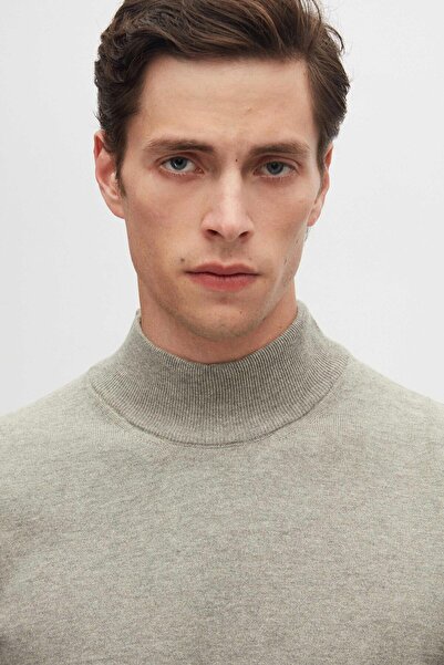 D'S Damat Ds Groom Regular Fit Gray Cotton Blended Half Fisherman Knitwear Sweater