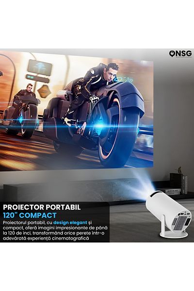 ONSG Portable Projector, Home Theater, Hd 1080, Movies And Games, 60w, 720p Resolution, White