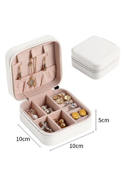 Chavin White Leather Travel Ring Earrings Necklace Jewelry Box st1-64by