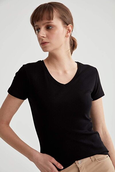 DeFacto Slim Fit V Yaka Basic Kısa Kollu %100 Pamuk Tişört I1080AZ21SP