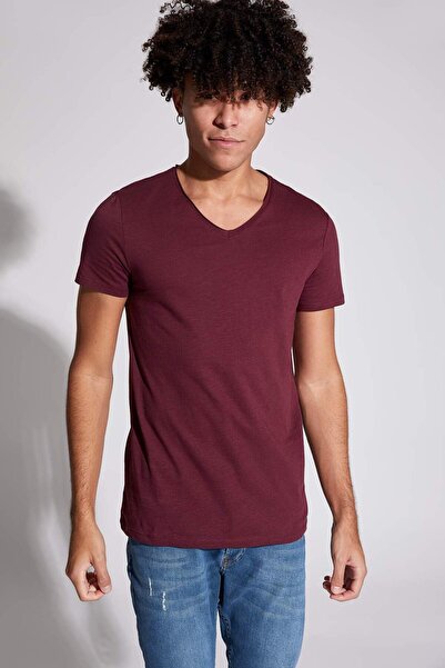DeFacto Slim Fit V-Neck Basic κοντομάνικο βαμβακερό χτενισμένο μπλουζάκι M4791AZ21SP