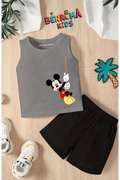 BENROMA Cartoon Character Printed Shorts Tee Unisex Children's Set