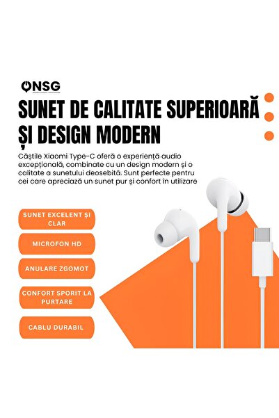 Xiaomi Type-c Headphones, Powerful Sound, Hd Microphone, Usb-c, Durable, White