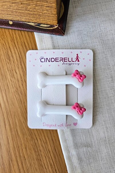 Cinderella 2'li Pembe Kurdele Fiyonklu Beyaz Kemik Tasarım Pens Toka - Seviml...