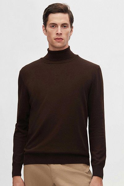 D'S Damat Turtleneck Knitwear Sweater - Brown, Cotton Blended, Regular Fit