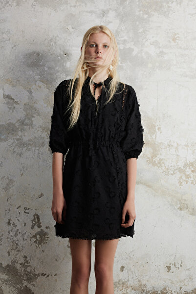 By Mare Style Abella Dress - Black Organic Cotton Laced Mini Dress
