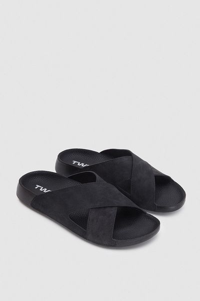 Twn Black Cross Band Slippers