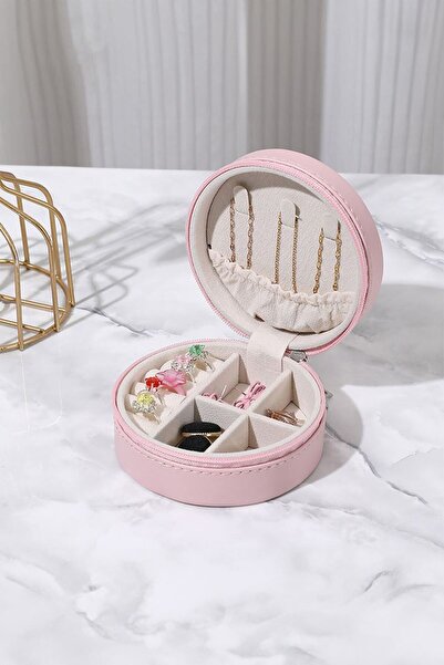 Chavin Ροζ δερμάτινο κουτί κοσμημάτων για σκουλαρίκια κολιέ ταξιδιωτικό δαχτυλίδι st1-68pm