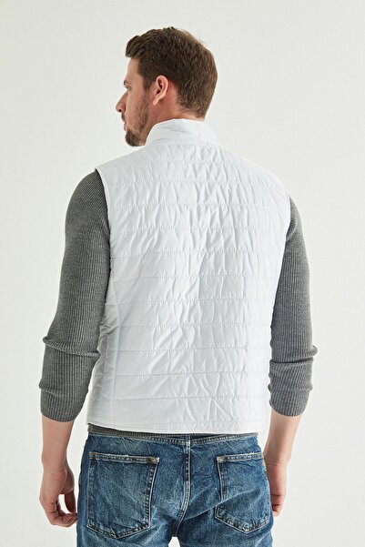 D'S Damat Λευκό παλτό γιλέκο κανονικής εφαρμογής - Γιακάς σταντ, με ίνες, εποχιακό με φερμουάρ