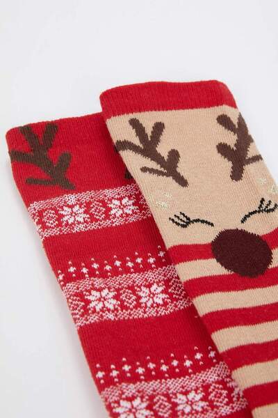 DeFacto Women's New Year Themed Cotton 2-Piece Long Socks W6812Azns