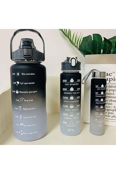 M&B WATER BOTTLE Motivational Set of 3 - Bpa-free Black Water Bottle, Water Bottle and Water Bottle