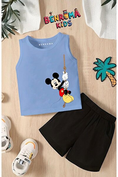 BENROMA Cartoon Character Printed Shorts Tee Unisex Children's Set