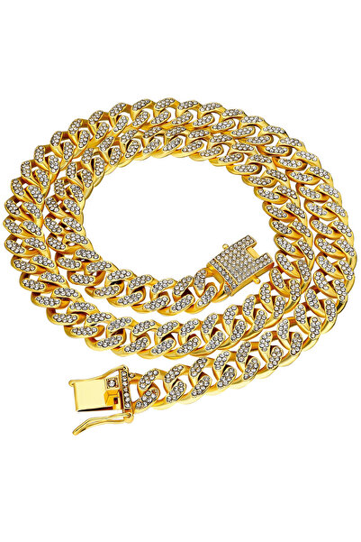 Chavin 13 Mm. Thick 45 Cm. Stoned Gold Alloy Women's Chain Ek55Sr