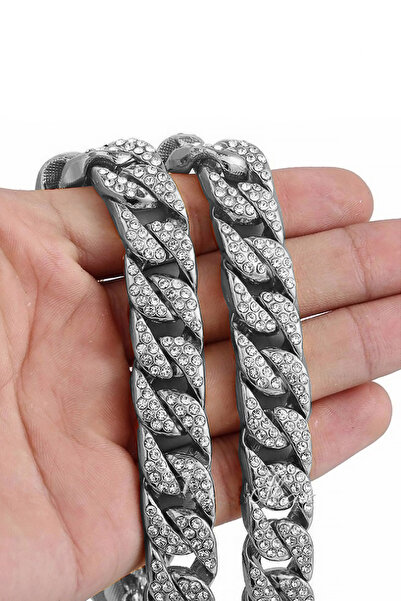 Chavin 13 Mm. Thick 60 Cm. Stoned Alloy Men's Chain Ek21By