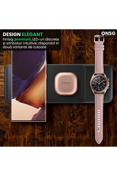 Samsung Bază de încărcare wireless Trio 3 în 1, telefon, ceas inteligent, căști, Galaxy Watch Buds, negru