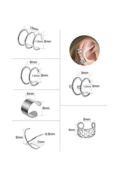 Chavin Gray Steel 6 Sets of Pinch Women's Earrings Eb66By