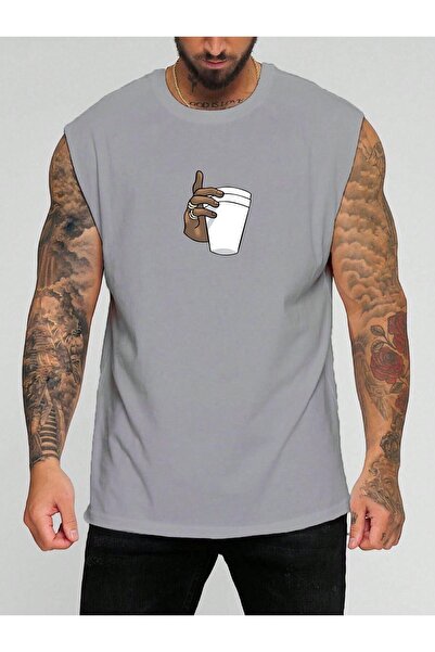 E-ROMA Tricou fără mâneci imprimat cu ceașcă de mână