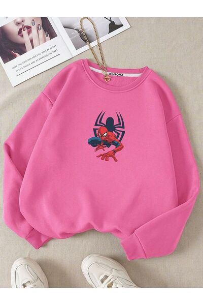 DM DOLCE MORE Hanorac unisex pentru copii, din bumbac pieptănat cu 3 fire, cu imprimeu Spiderman, cu gât rotund