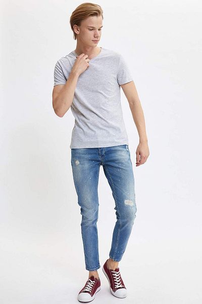 DeFacto Slim Fit Crew Neck Basic Short Sleeve Khaki T-Shirt M4790Az20Sp