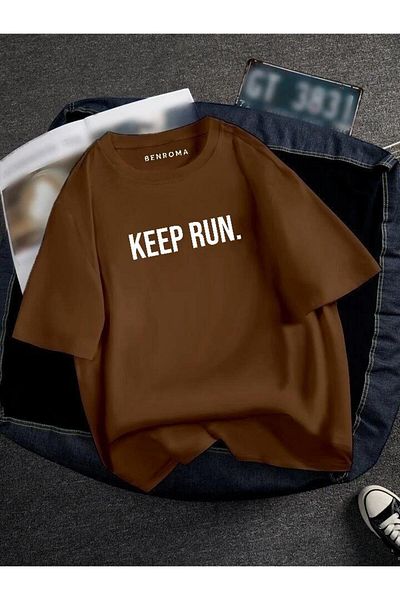 BENROMA In Cart 6 and Above Purchases Get 1 T-Shirt Gift - Oversized Keep Run Printed Unisex T-Shirt Printed