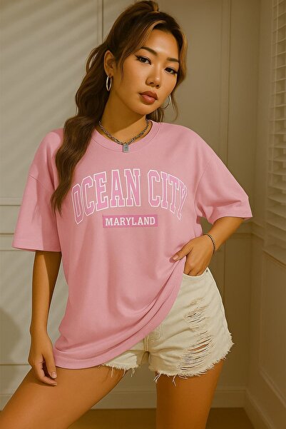 E-ROMA Tricou unisex oversize cu imprimeu Ocean City