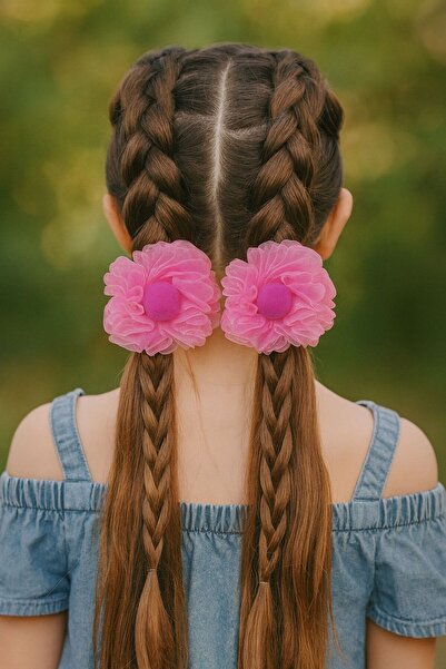 ESİLA KİDS Set de 2 agrafe de păr pentru fetiță, din organza, cu pompon, cu d...