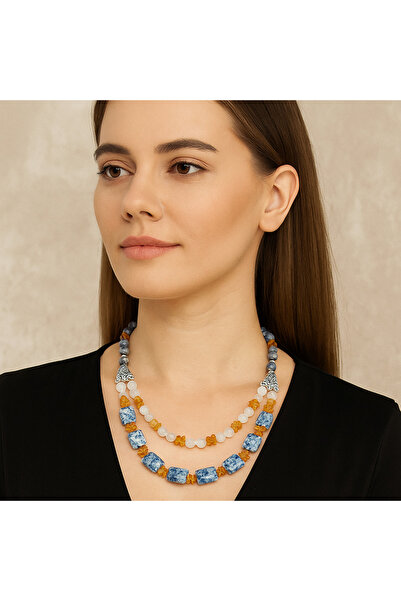 Asteria Elite Amber Sodalite Smoky Agate Energy, Logic and Mental Clarity Necklace Bracelet Set