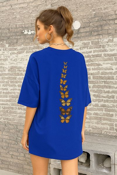 BENROMA 1 Product Is a Gift for Purchases of 6 or More Butterfly Printed Oversize Unisex T-Shirt