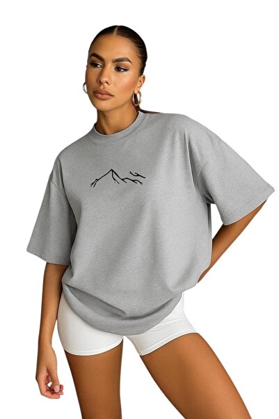 BENROMA تي شيرت نسائي كبير الحجم مطبوع عليه جبل للجنسين