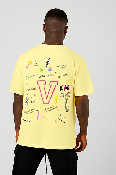 BENROMA In Cart 6 and Above Purchases Get 1 T-Shirt as a Gift - V Printed Oversize White T-Shirt