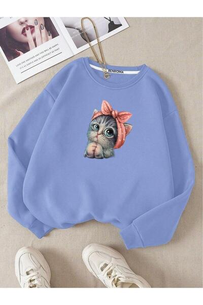 BENROMA Hanorac unisex pentru copii, cu 3 fire, din bumbac pieptănat, cu imprimeu de pisici