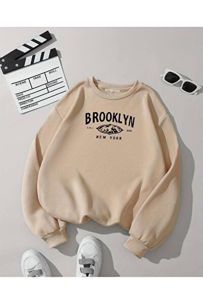 DM DOLCE MORE سترة رياضية فضفاضة للجنسين بياقة دائرية مطبوعة بنقش بروكلين من ...