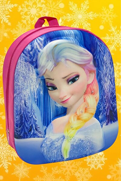 Uniquerrs 2-6 Yaş Anaokulu Kreş Prenses Elsa Karakterli 3D Baskılı Sırt Çantası ve Okul Çantası