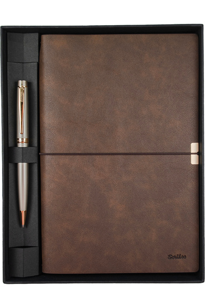 Scrikss Sd700-2 Premıum Defter Toledo A5 Kahverengi & 38 Tükenmez Saten Altın...