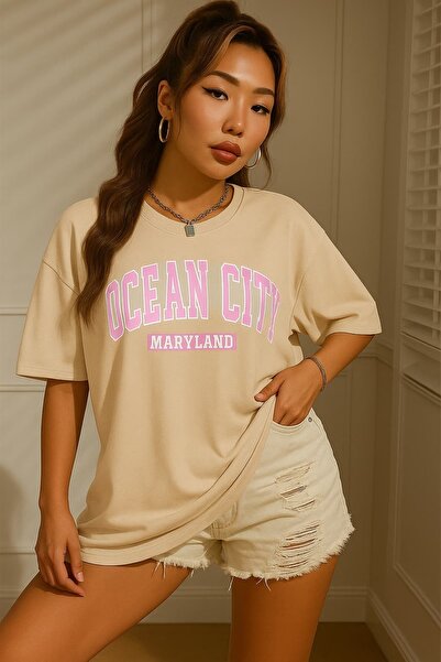 E-ROMA Tricou unisex oversize cu imprimeu Ocean City