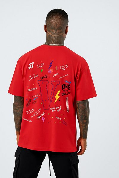BENROMA In Cart 6 and Above Purchases Get 1 T-Shirt as a Gift - V Printed Oversize White T-Shirt