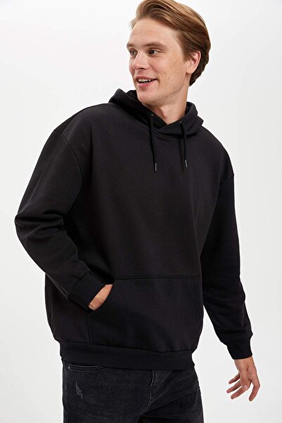 DeFacto Oversize Fit Kapüşonlu Basic Pamuklu İçi Yumuşak Tüylü Sweatshirt R46...