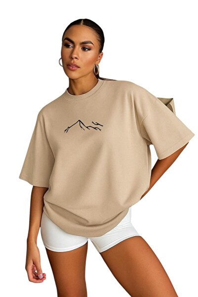 BENROMA Tricou oversize unisex pentru femei cu imprimeu Mountain