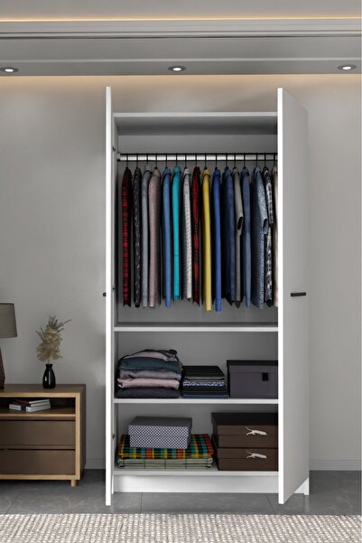 wode studio - LADİK - BEYAZ ÇİFT KAPAKLI GARDIROP 180-90-45 CM