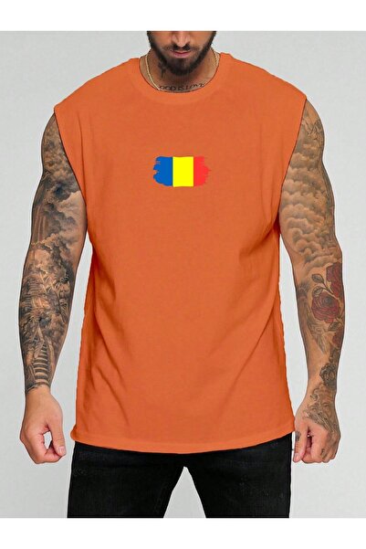 E-ROMA تي شيرت بدون أكمام مطبوع عليه علم رومانيا