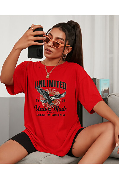 BENROMA Tricou alb oversize imprimat Unlimited