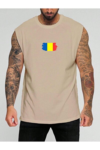 E-ROMA تي شيرت بدون أكمام مطبوع عليه علم رومانيا