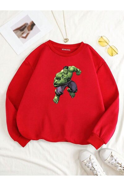 BENROMA Παιδικό Unisex ριγέ φούτερ με στάμπα Hulk Character - Crew Neck