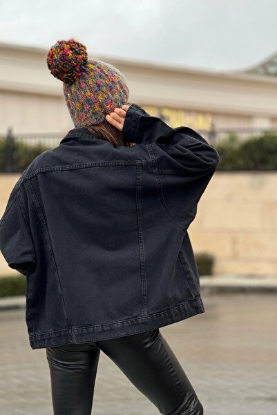 NEW LAVİVA Guler Apache negru pentru femei, buzunar dublu, țesătură de blugi de înaltă calitate, jachetă de blugi largi