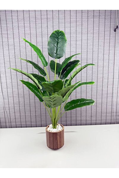 Bahçem Yapay Çiçek Starliçe Salon Çiçeği Ahşap Saksılı Yapay Bitki 18 Yapraklı 65 Cm