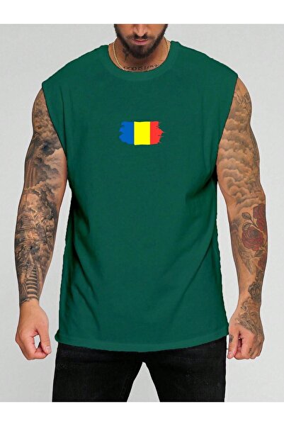 E-ROMA تي شيرت بدون أكمام مطبوع عليه علم رومانيا